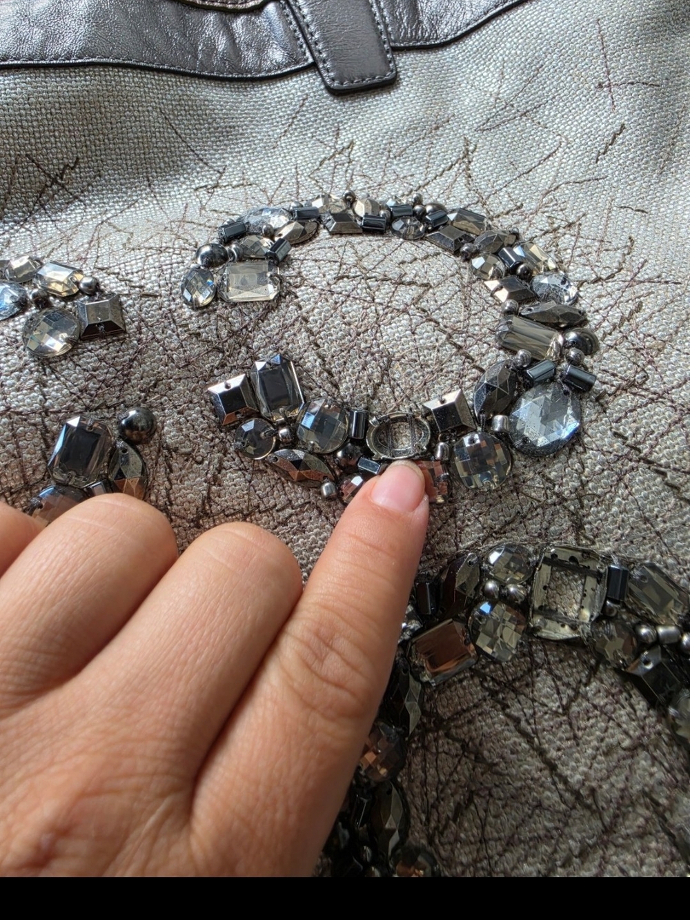 Silver Beaded Tote Bag - - Picture 4 of 12